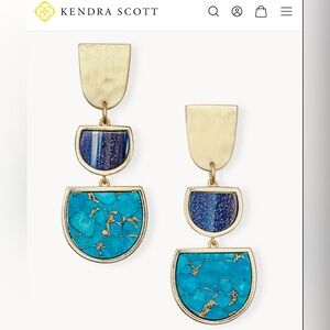 Kendra Scott gold Luna earrings, turquoise, lapis lazul